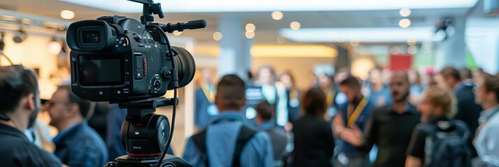 A camera lens pointed at a crowd of people, capturing a moment in time.