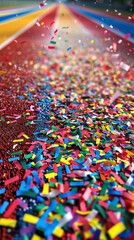 Obraz premium Hurdles cleared, the victor path is now strewn with confetti, each piece a testament to track mastery