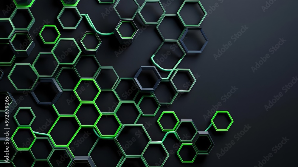 Aufkleber abstract green and black hexagonal pattern on a dark background.