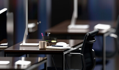 Clean and Organized Workplace with Black Office Chair