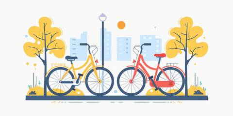 Fototapeta premium row of Colorful Bicycles Illustration