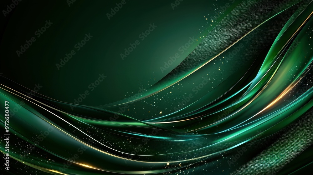 Aufkleber elegant green waves with shimmering accents creating a dynamic abstract background.
