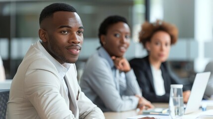 Negotiation training session with a group learning effective negotiation tactics and strategies in a professional setting with copy space