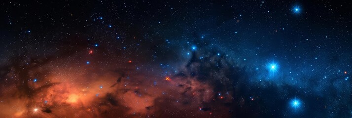 Fototapeta premium Cosmic nebula with red and blue hues. Stars twinkle in the vastness of space.