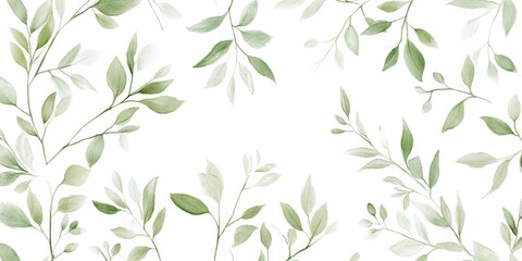 Watercolor Green Leaves Pattern.