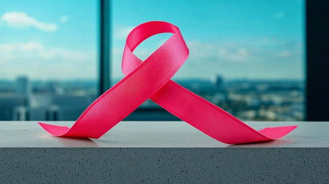 Community event promoting cancer awareness outdoor charity walk symbolic pink ribbons geometric design high-definition industrial photography
