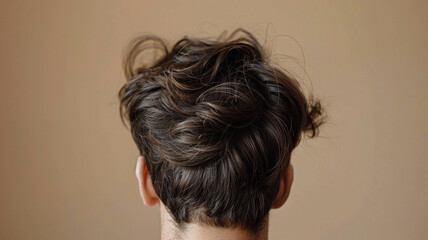 Healthy scalp and stylish hair are showcased in this image, highlighting texture and movement of hair. back view emphasizes hairs natural flow and vitality
