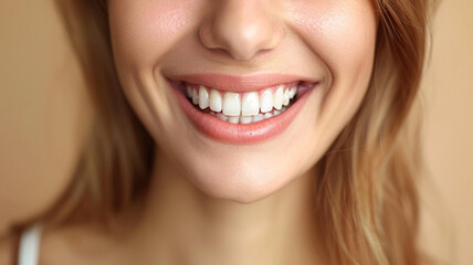 Obraz premium A bright smile with vibrant, healthy teeth radiates joy and confidence, showcasing perfect dental care and cheerful demeanor