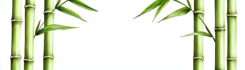 Obraz premium A serene arrangement of green bamboo stalks framing a blank space, perfect for design and natural-themed projects.