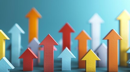 Colorful arrows pointing upwards against a blurred green background.