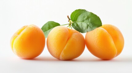 Ripe apricots and apricot half isolated on white background.