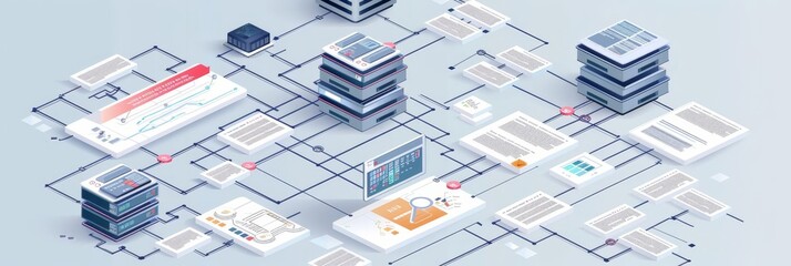 Obraz premium Information systems diagram illustrating the components and workflow of a business information system with copy space