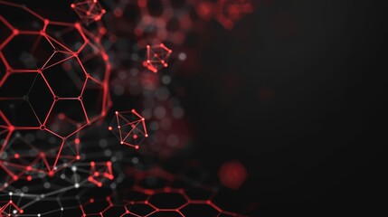 Abstract red and black geometric shapes on a dark background.