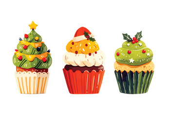 Christmas cupcake clipart, isolated vector illustration.