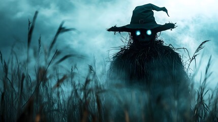 Spooky scarecrow wallpaper, perfect for Halloween with copy space for text