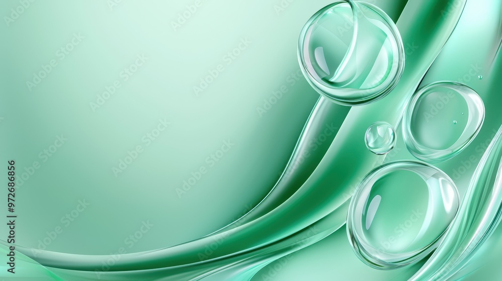 Aufkleber soft green abstract background with flowing lines and bubbles.