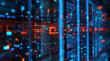 Fototapeta premium A background featuring a network of servers and data points secured with digital locks and security alerts