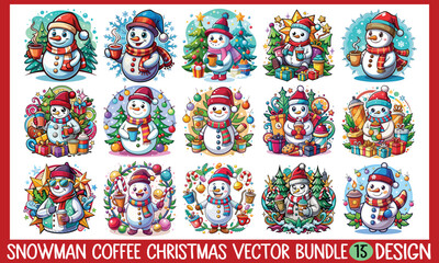 Snowman Coffee Christmas Illustration T-shirt Design, Hand drawn artistic illustration on a clean white background, Drawing, Art, Fun, Whimsical, ideal for t-shirt prints.
