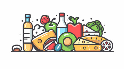 Fototapeta premium A simple vector icon illustration depicting the group of Food items at center for a website isolated white background