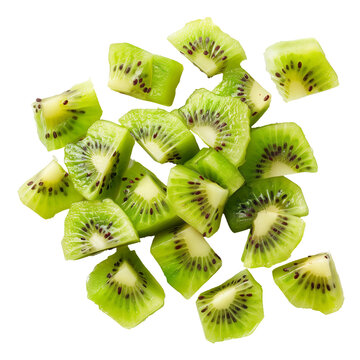 Sliced and chopped kiwi pieces isolated