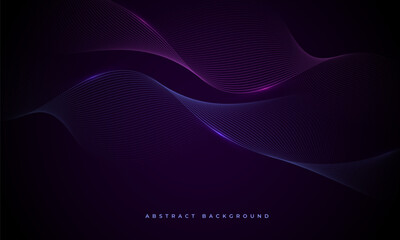 Dark abstract vector background with glowing blue and purple wavy lines.