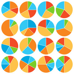 Set of simple colorful pie chart vector illustration isolated on a white background.
