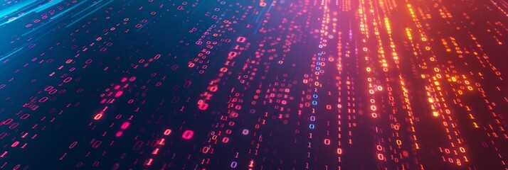 Abstract Binary Software Programming Code Background. Random Parts of Program Code. Digital Data Technology Concept. Random Binary Data Matrix Wide Vector Illustration