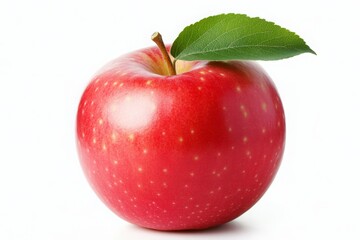 Red Apple with Green Leaf on White Background