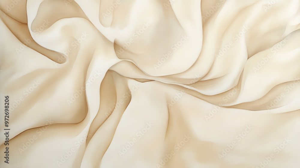 Poster Soft beige fabric folds draping elegantly on a smooth surface creating a serene and soothing texture