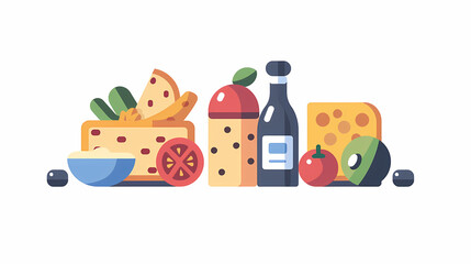 Fototapeta premium A simple vector icon illustration depicting the group of Food items at center for a website isolated white background 