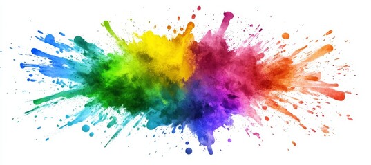 Watercolor banner background on white with rainbow colors, fluids, splashes, sprays, stains, and gradients. Abstract background.