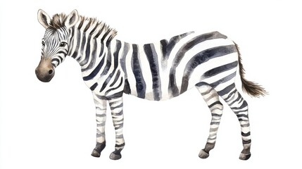 Obraz premium A realistic illustration of a zebra standing gracefully in a bright and simple background showcasing its distinctive black and white stripes