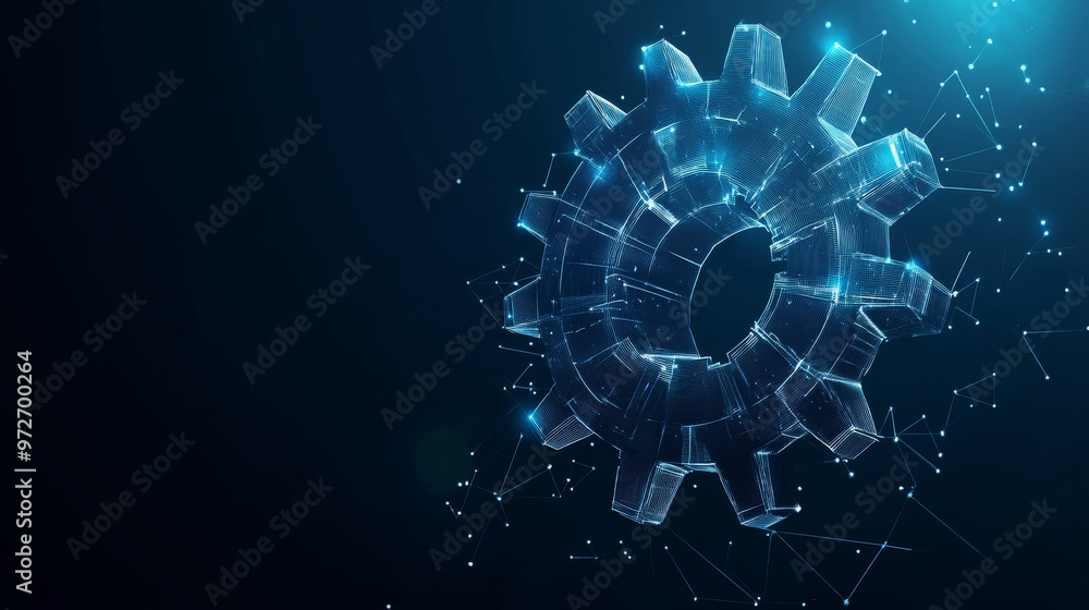 Poster a gear constructed from polygons. low poly vector representation in a starry sky or cosmic style. th