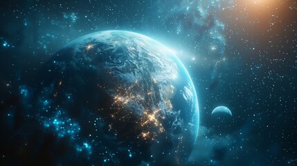 Close up Orbiting the Ethereal Planet Elysium in Vast Cosmic Landscape