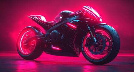 Futuristic Motorcycle Design, Pink Hue Illumination