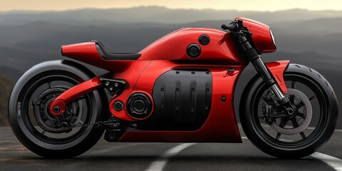 Futuristic Red Motorcycle