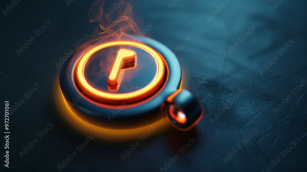 Poster abstract glowing a cup of coffee icon in power button shape. 3d render. copy space