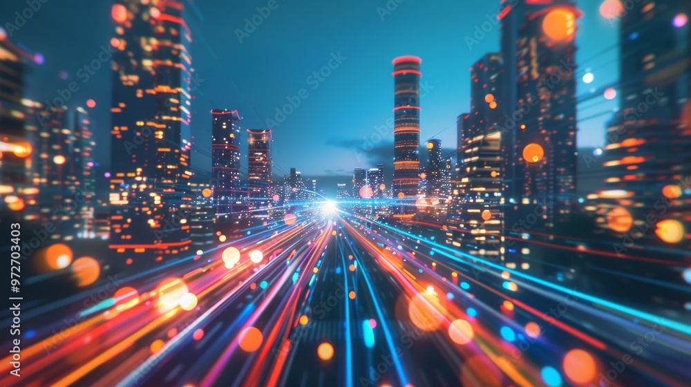 Aufkleber abstract speed light flow through the city with gradient and aesthetic intricate lighting design ,sm