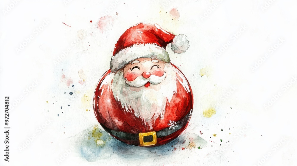 Poster a cheerful santa claus ornament in vibrant colors with a joyful expression surrounded by festive spl