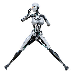 3D Rendering Female Robot on White