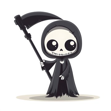 recommend clip art: Cute Grim Reaper Cartoon Character with Scythe