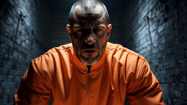 Prison Inmate Talking During an Interrogation at Night Generative AI