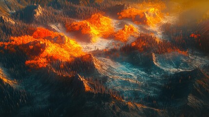 Heatmap of a national park, with warm colors indicating areas of high visitor activity and cooler tones in the more remote, untouched regions. 4K hyperrealistic photo.