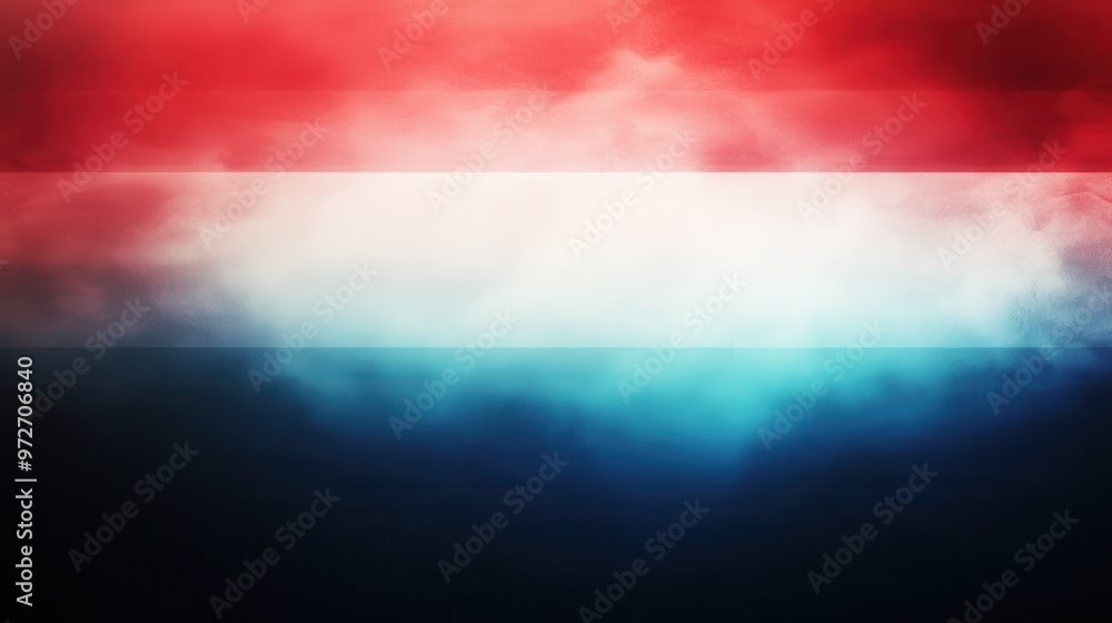 Poster abstract representation of red, white, and blue stripes blended with fog, creating a dynamic backgro