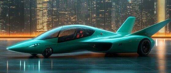 Futuristic Green Car in City Setting