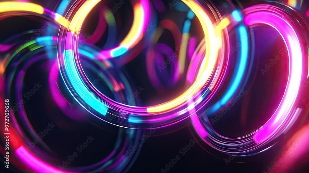 Poster vibrant colorful glowing circles on a dark background create a mesmerizing abstract pattern, perfect