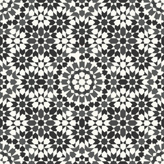 Moroccan Zellige Pattern with Geometric Shapes and Grayscale Colors