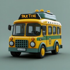 Vintage Yellow School Bus Model, 3D Rendered, Miniature Toy