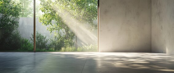 A modern house facade with a front door, an entrance, a patio, and a backyard. Minimalism. Generative stock.