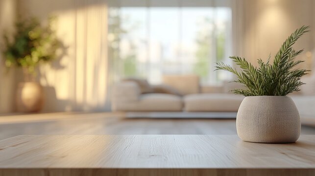 Blurred view of light living room with sofa and soft bench; unfocused background photo; selective focus